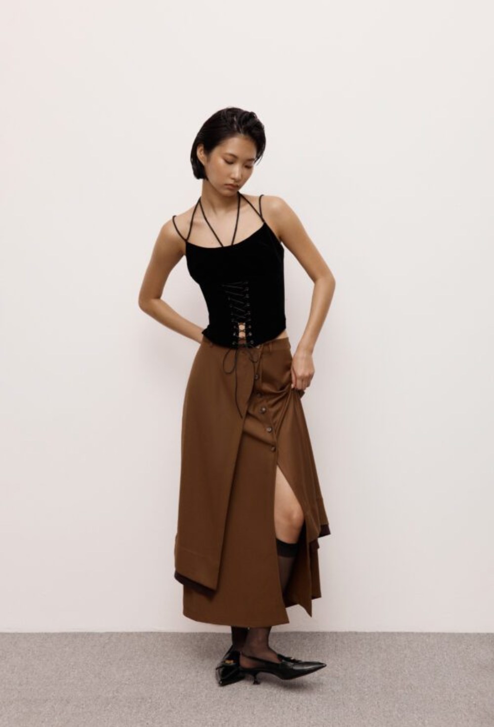 Миди юбка с кожей - фото 119869