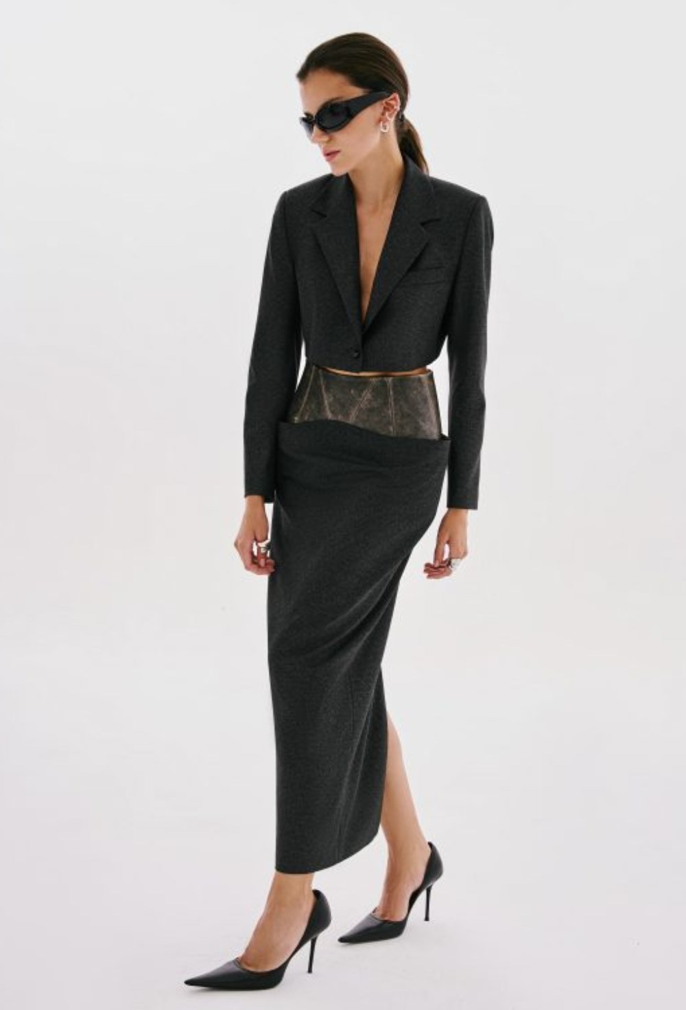 Юбка макси из кожи и крепа - фото 119884