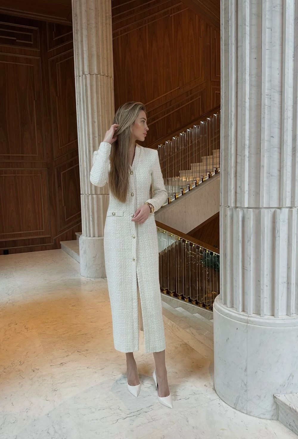 Платье-из твида на пуговицах - фото 120084