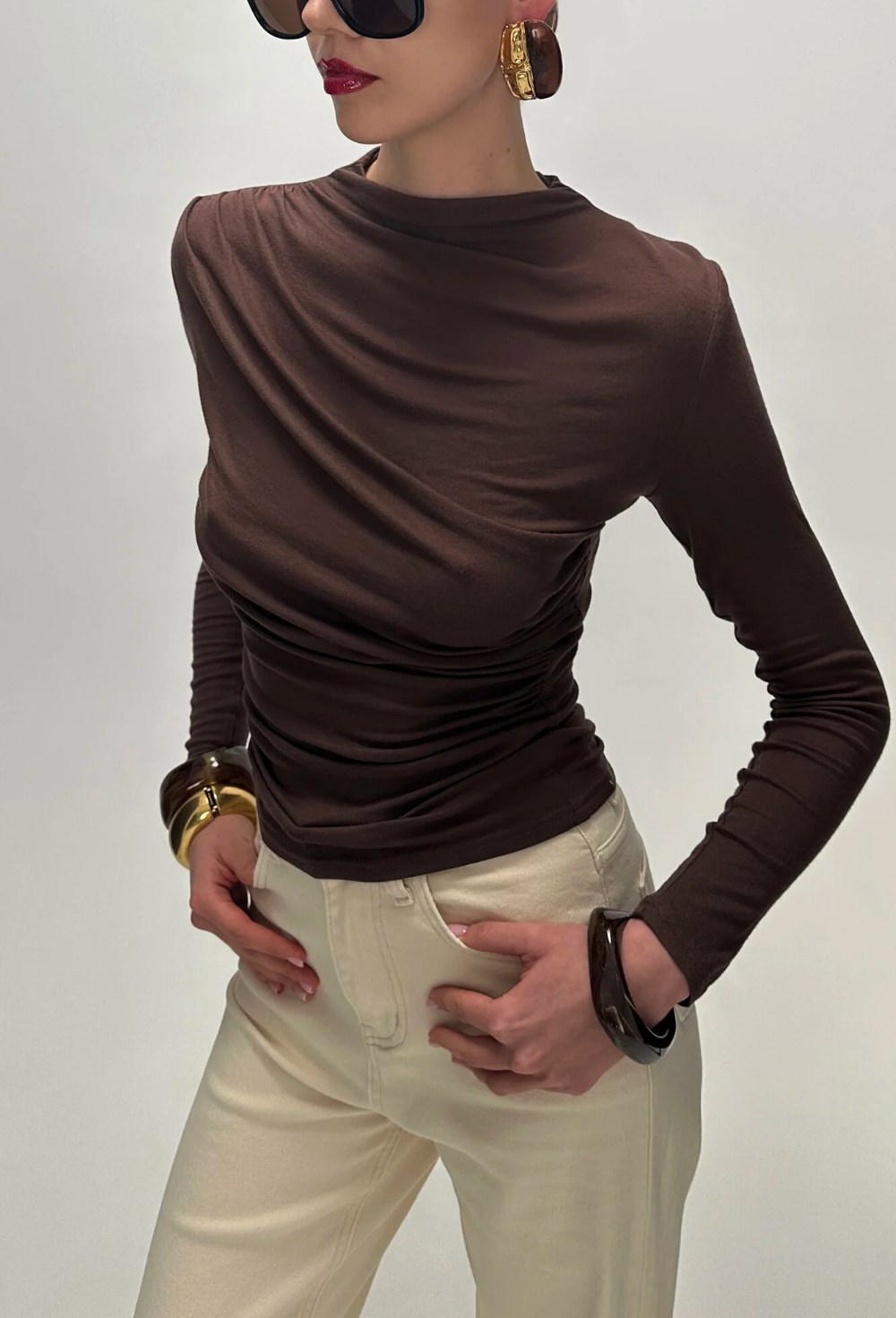 Лонгслив с сборками - фото 120237