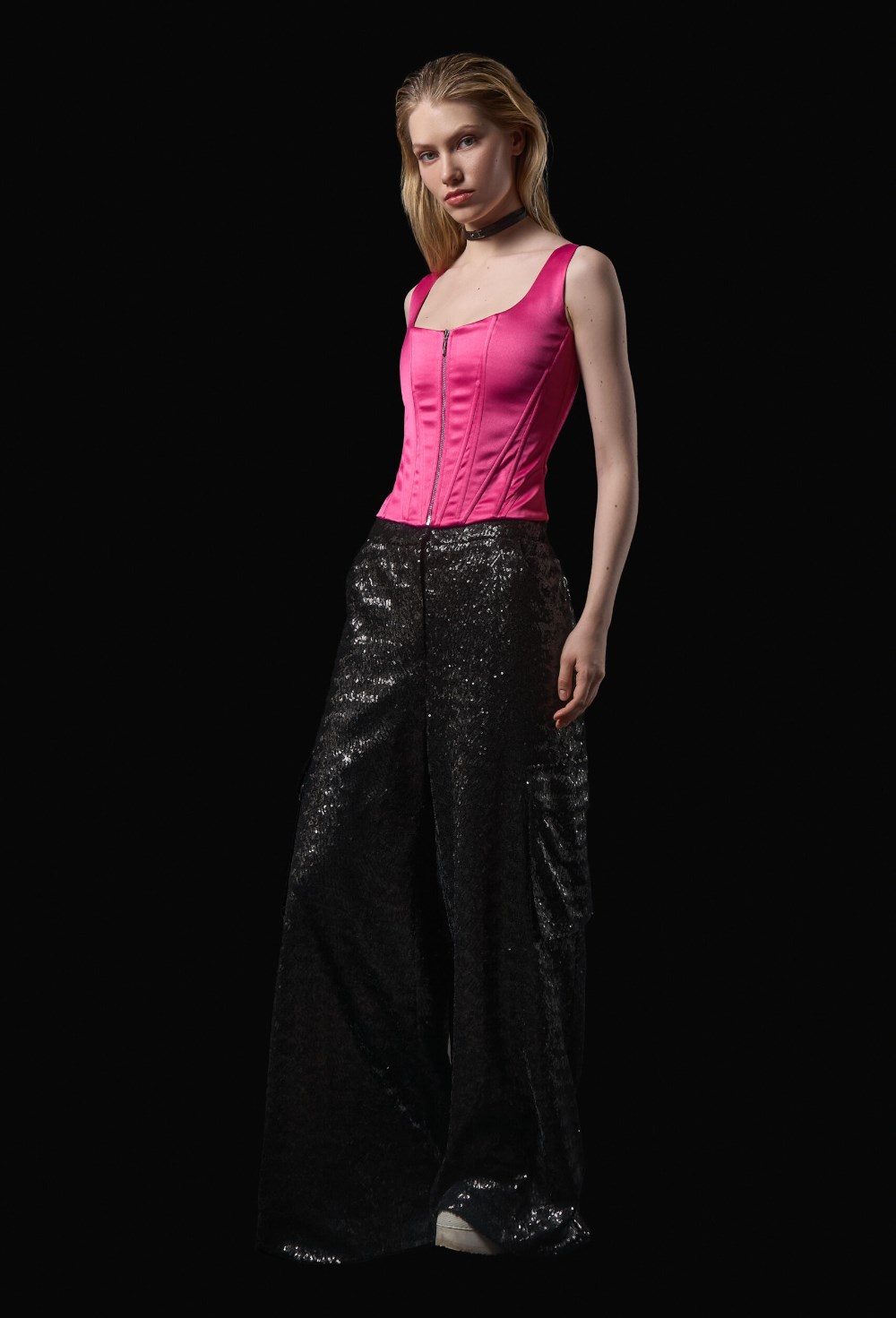 Атласный корсет цвета фуксия на молнии - фото 120463