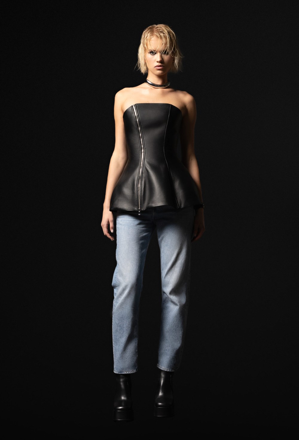 Кожаный корсет с баской - фото 120550