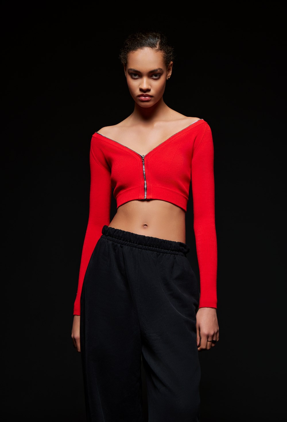 Красный трикотажный топ с молнией - фото 120577