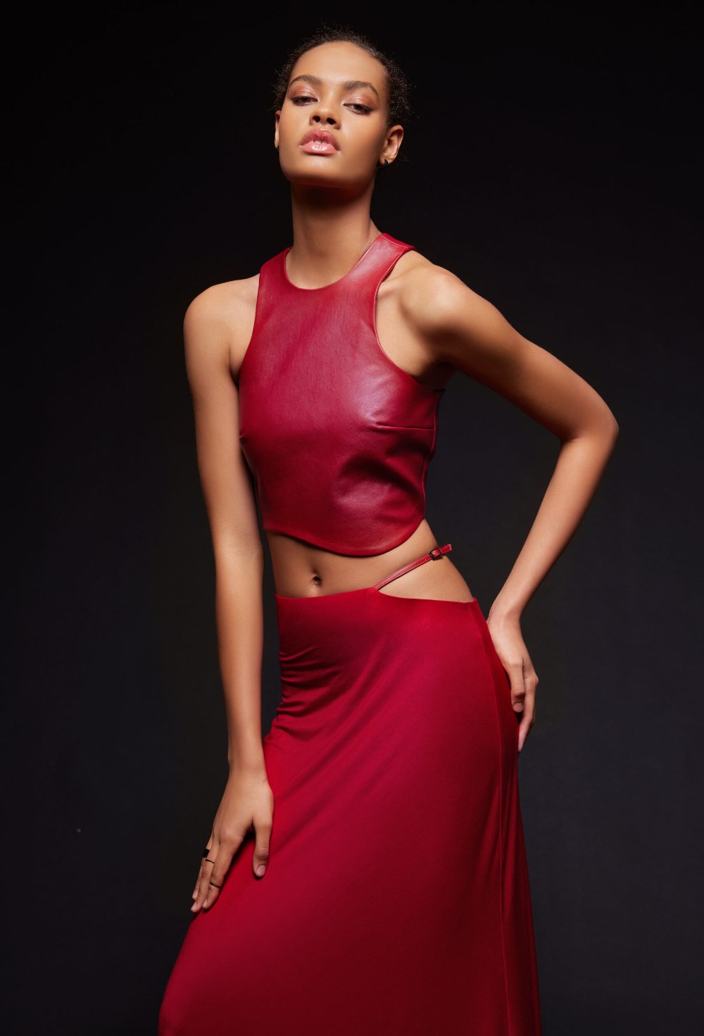 Красный кожаный топ - фото 120598