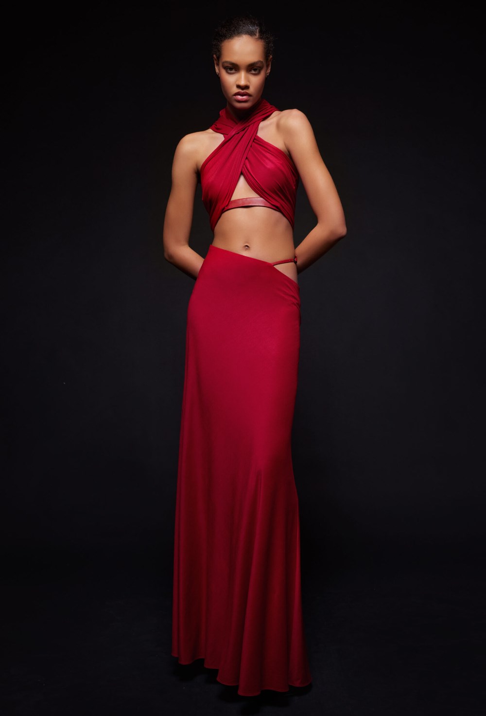 Красная трикотажная юбка макси - фото 120627