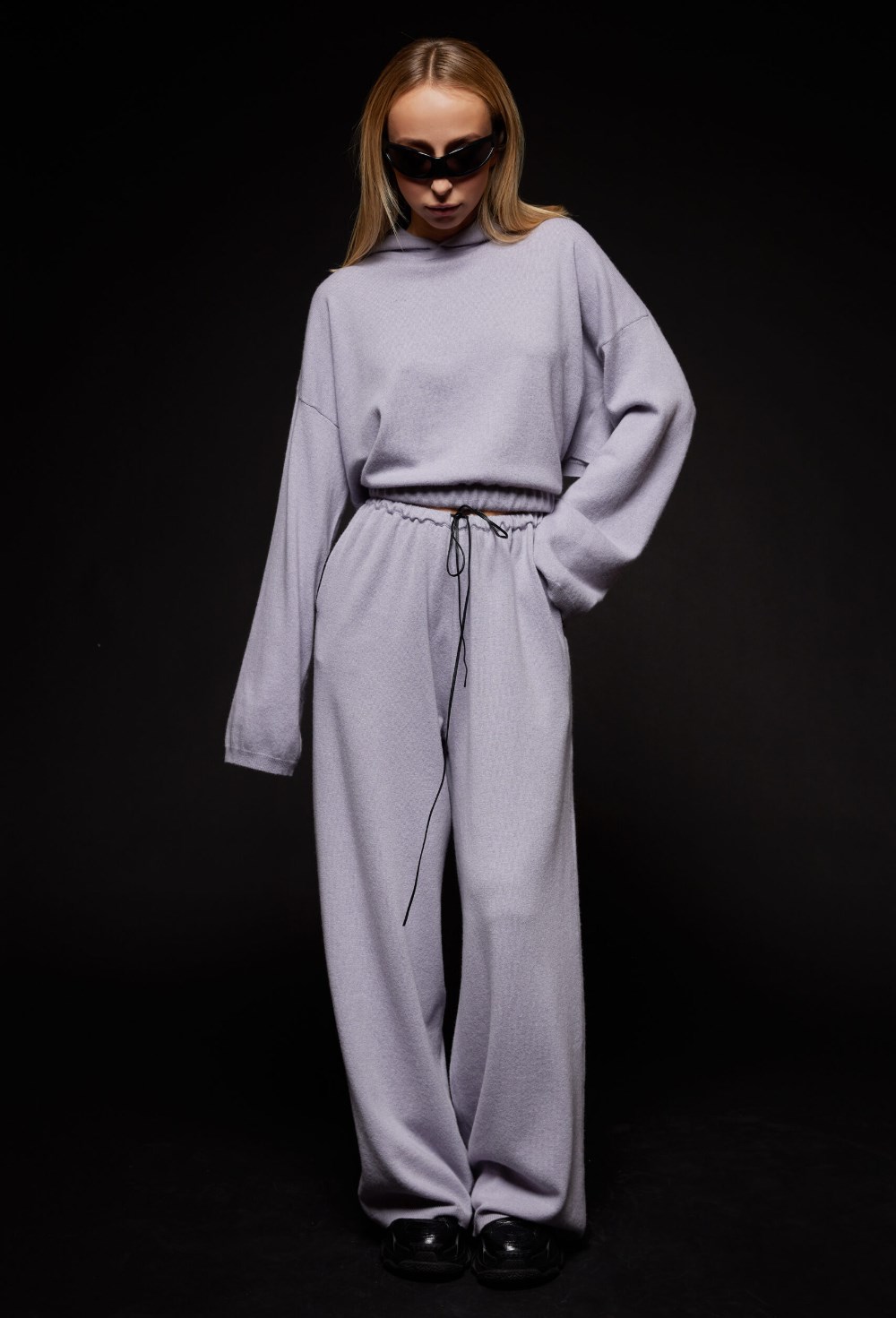 Кашемировые серые широкие брюки - фото 120643