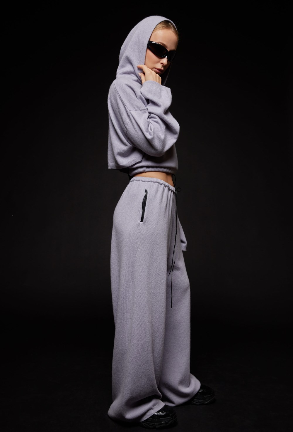 Кашемировые серые широкие брюки - фото 120645