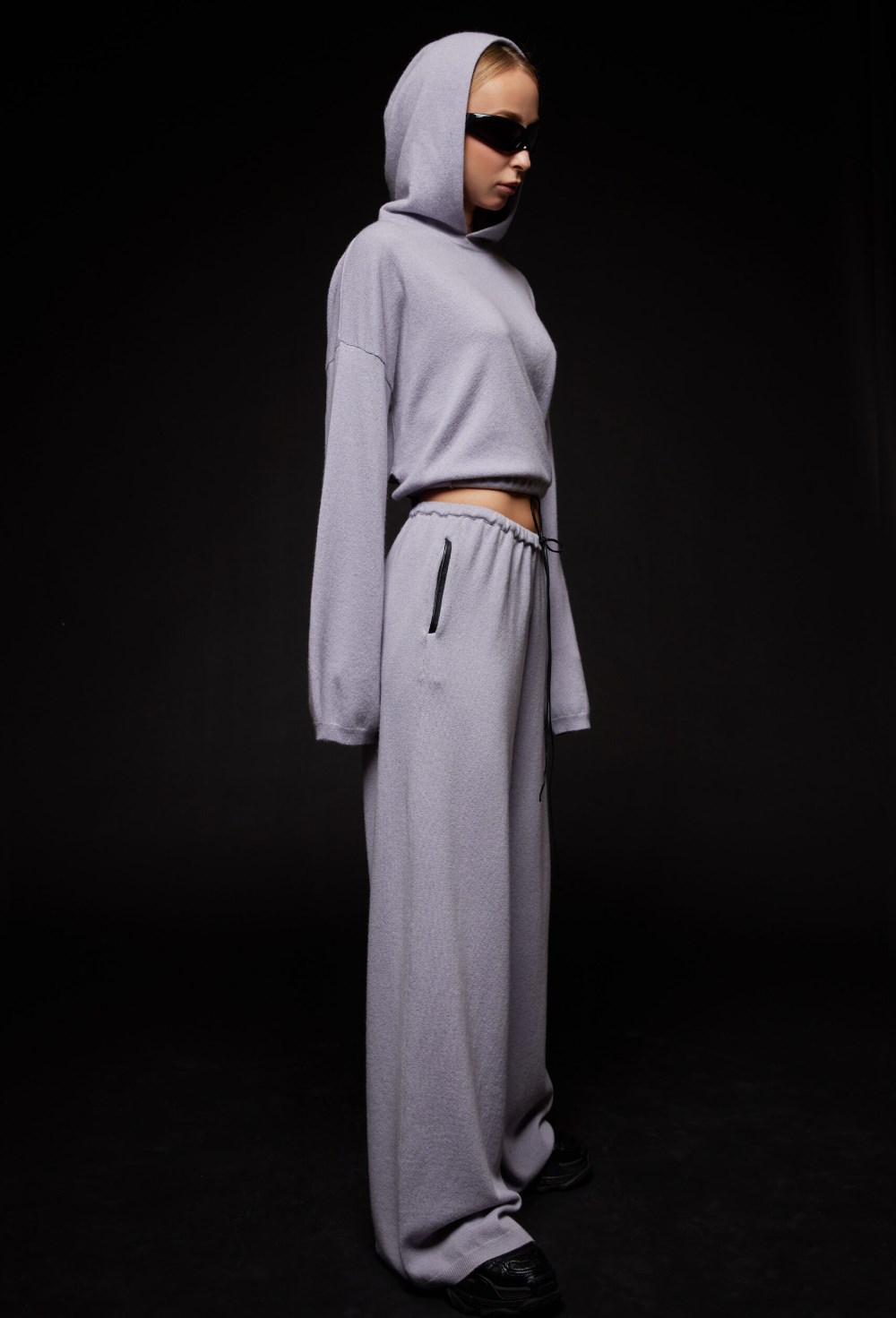 Кашемировые серые широкие брюки - фото 120646