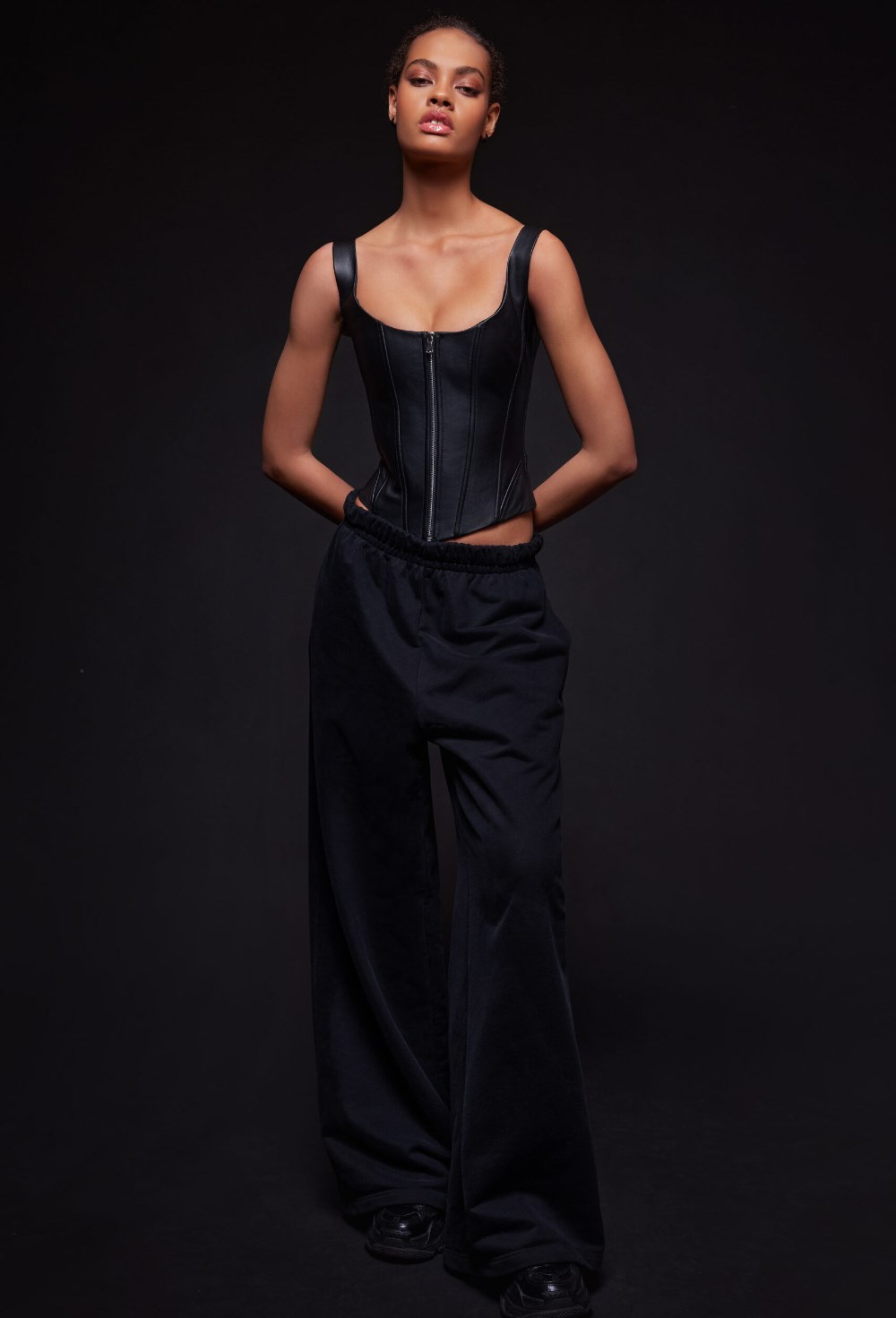 Длинный кожаный корсет на молнии - фото 120655