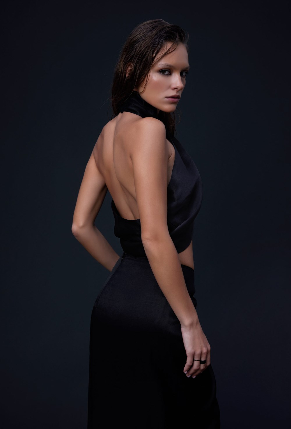 Халтер-топ из смесового льна со съемным кожаным ремнем - фото 120707