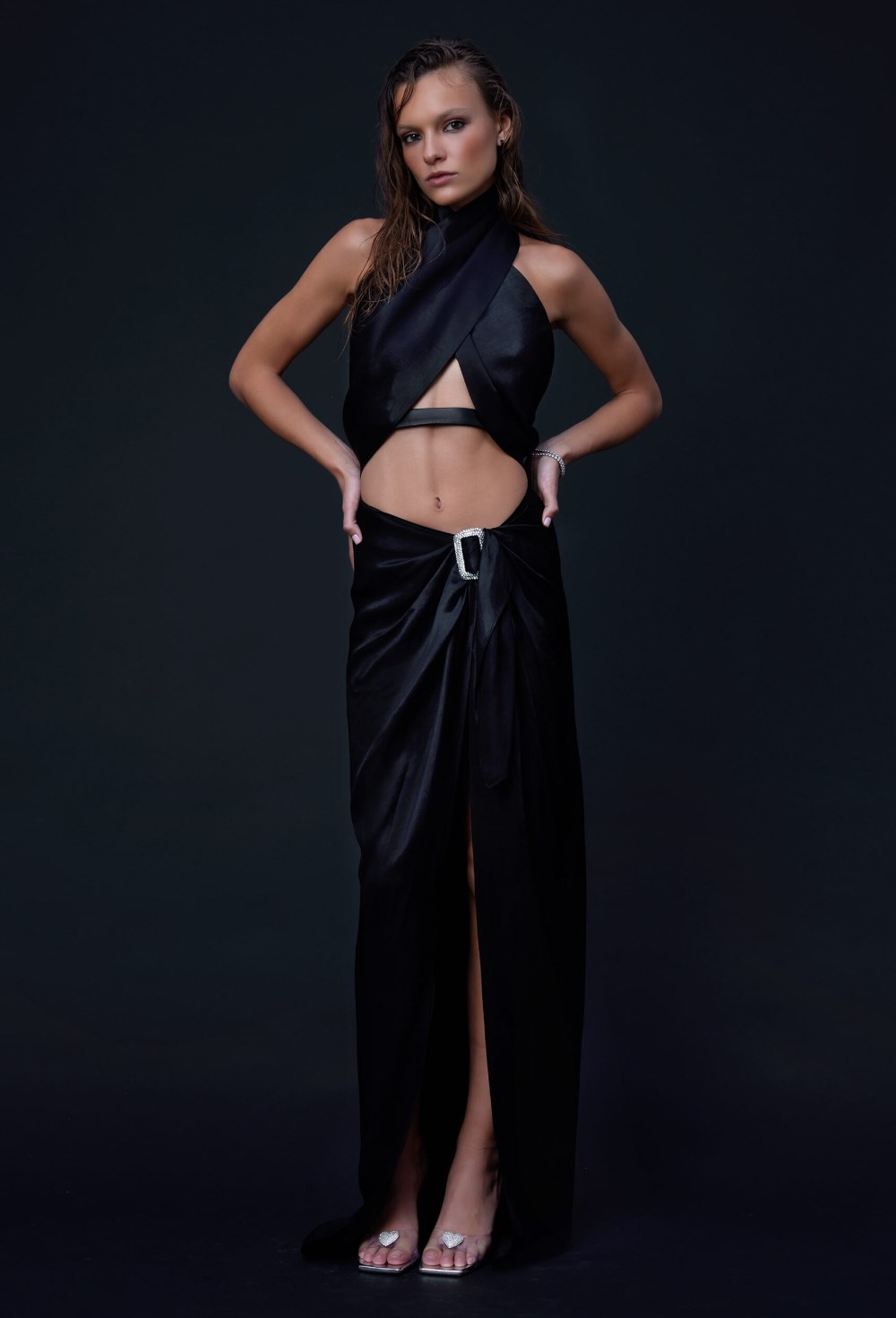 Халтер-топ из смесового льна со съемным кожаным ремнем - фото 120709