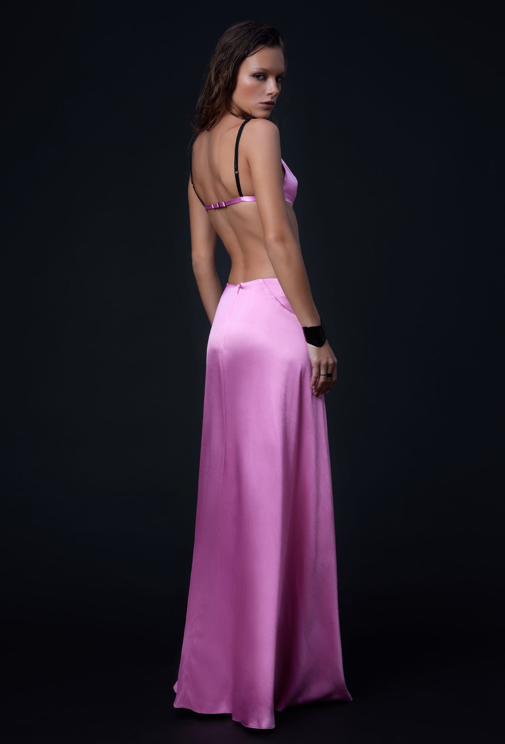 Розовая юбка макси асимметричного кроя - фото 120735