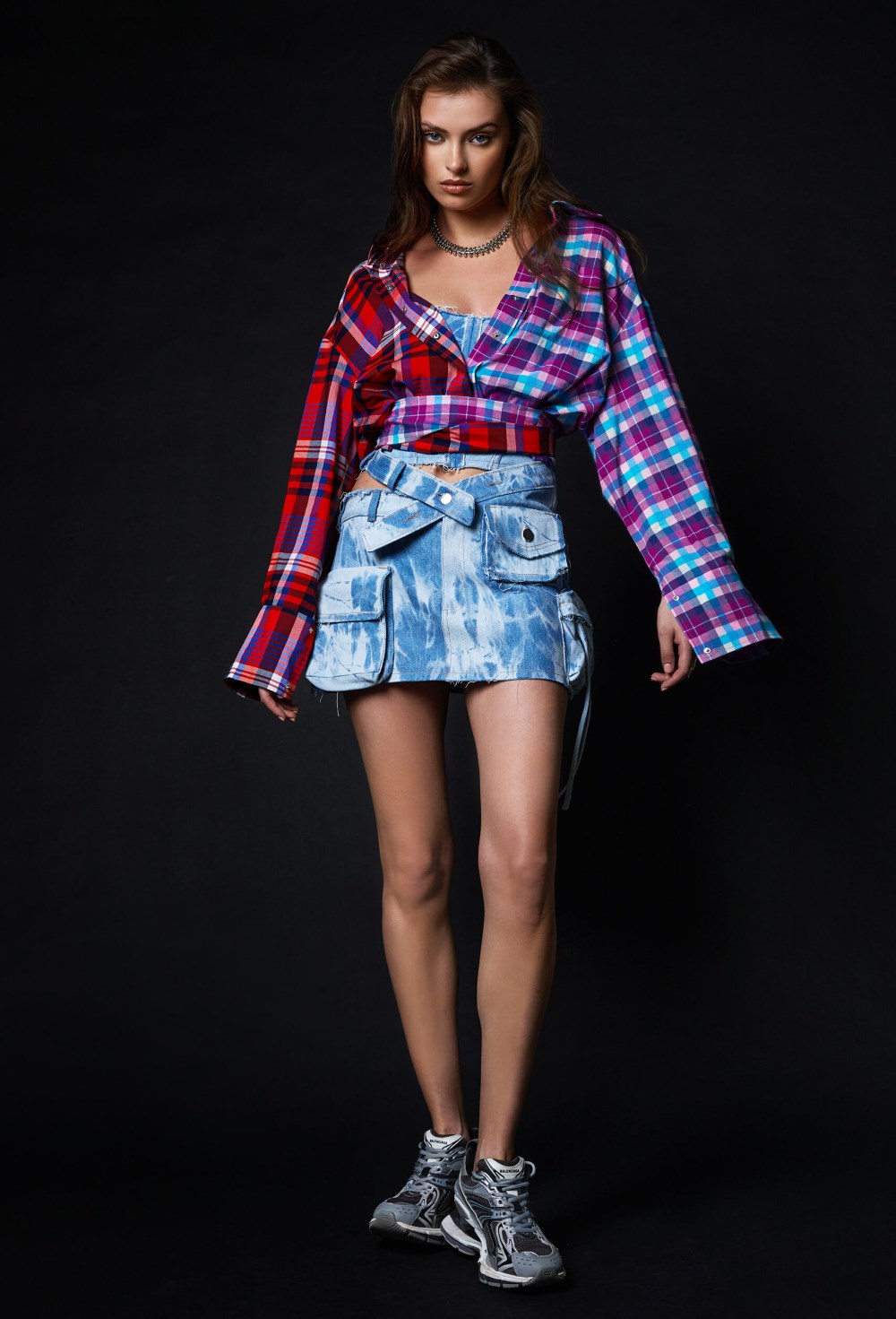 Короткая джинсовая юбка карго - фото 120748