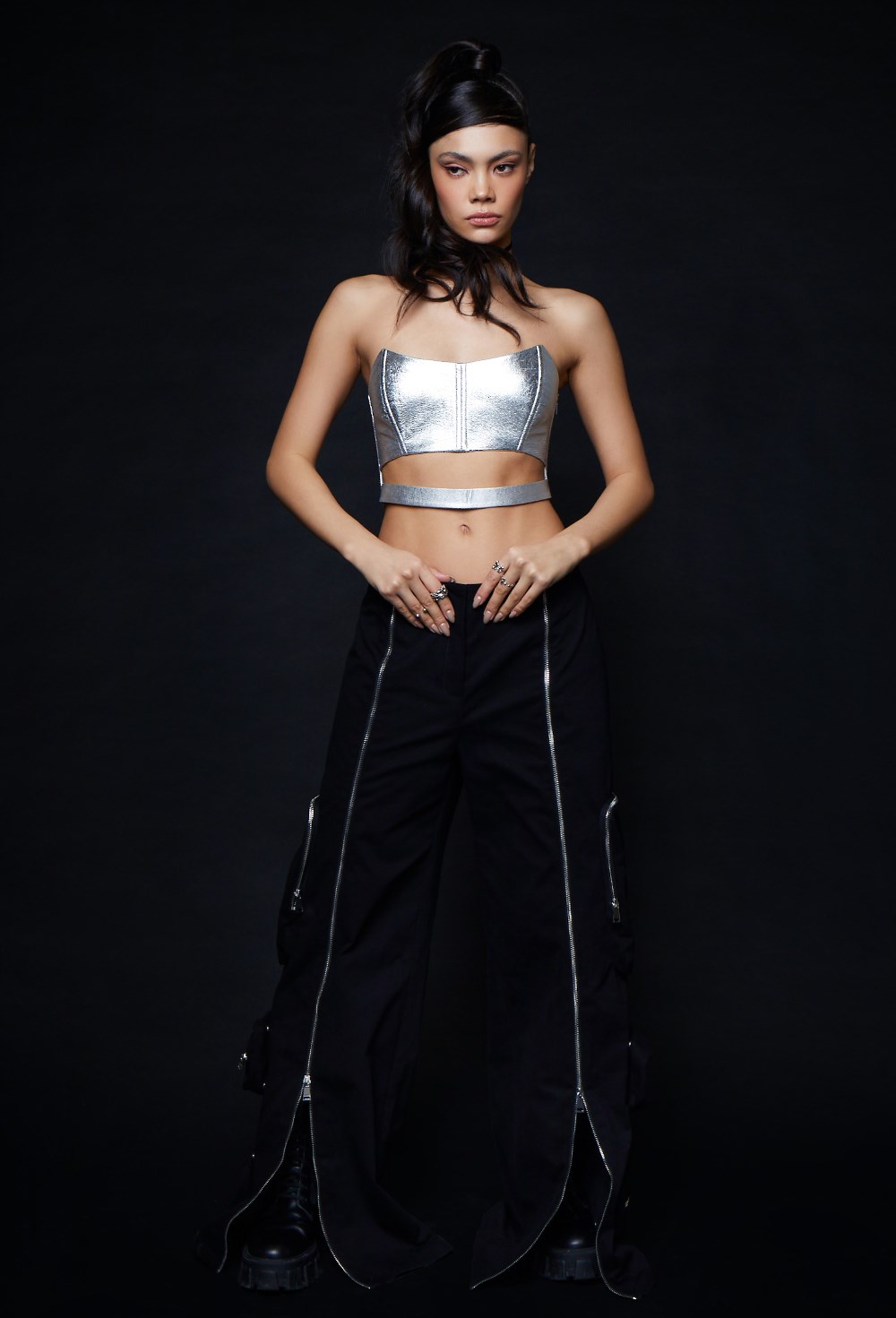 Кожаный корсет металлик - фото 120811