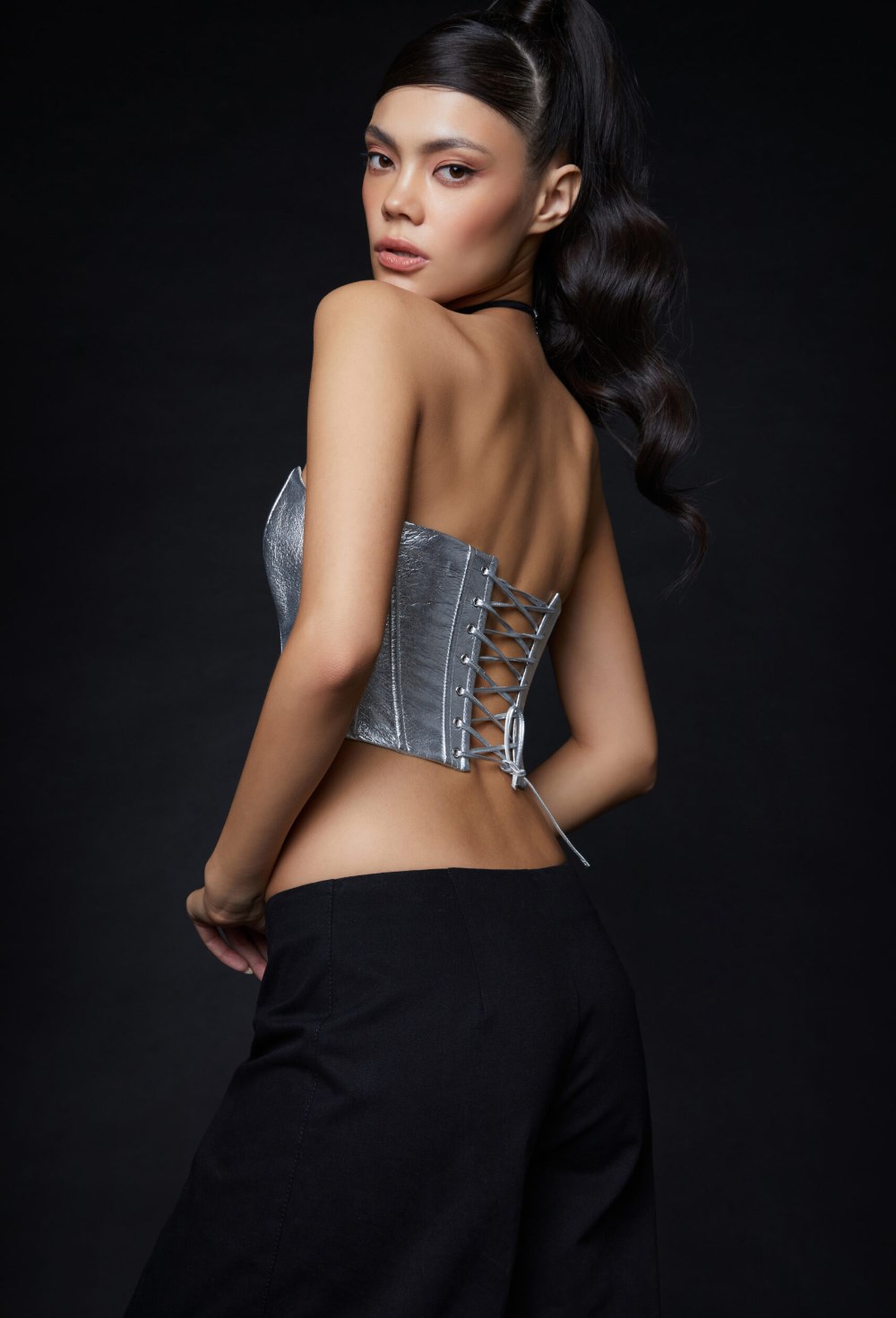 Кожаный корсет металлик - фото 120813