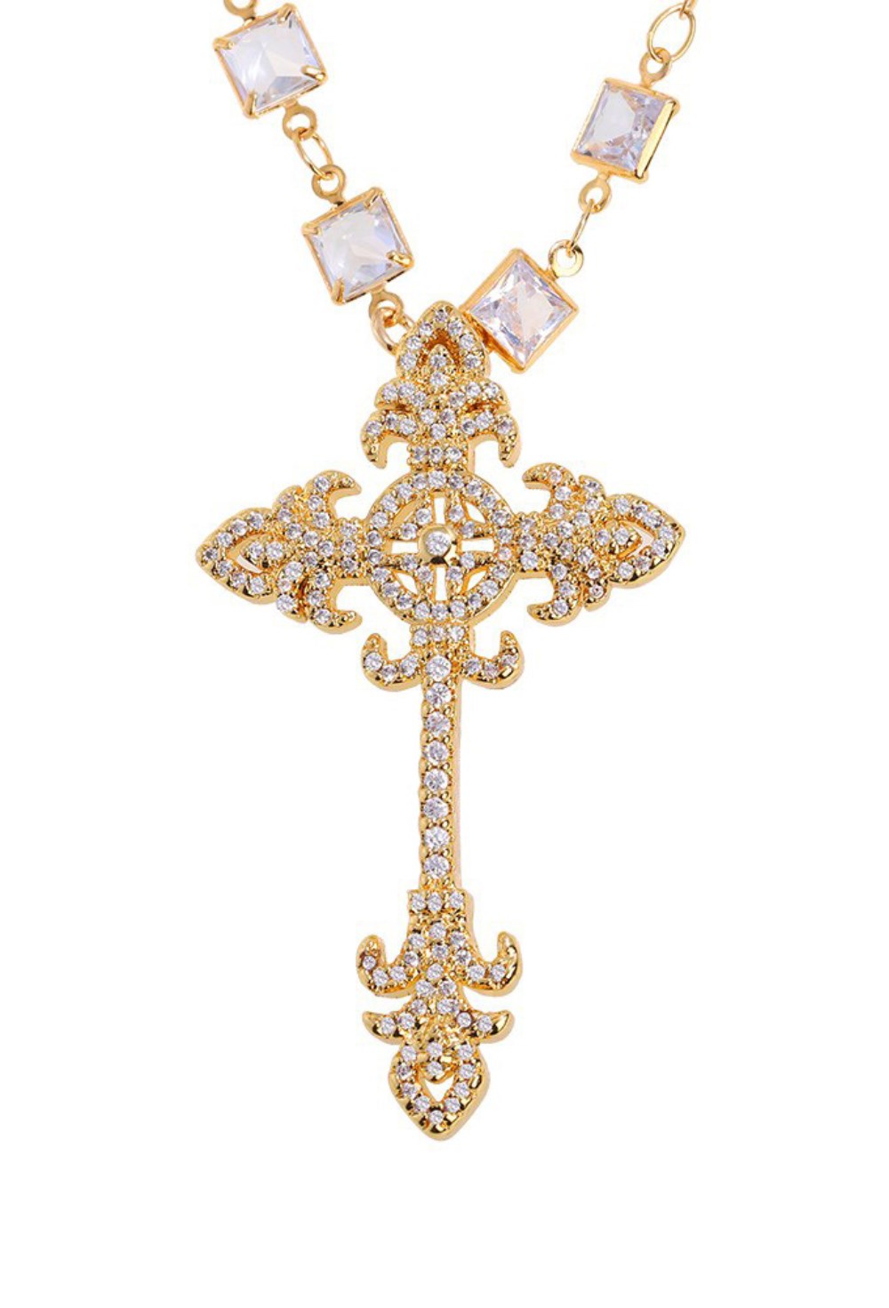 Сhain with crystals and a cross pendant Gold - фото 122256