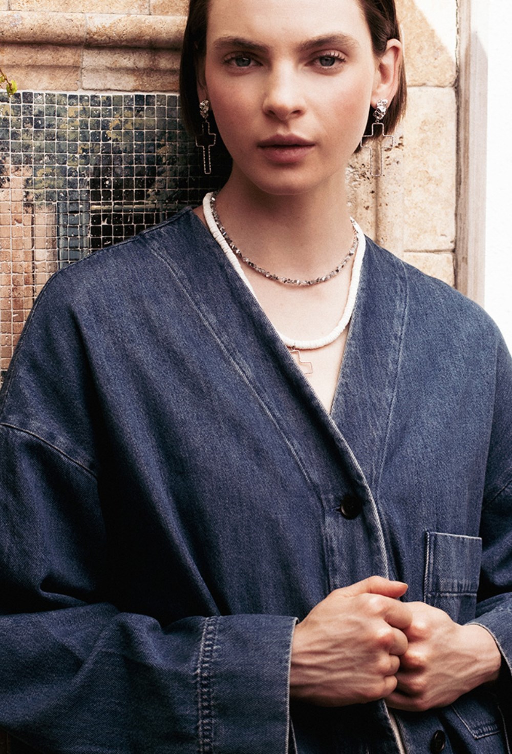 Choker made of gray jewelry glass Rhodium - фото 122366