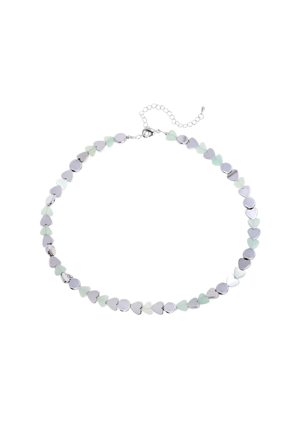 Choker made of green Jade and Hematite in the shape of a heart Rhodium - фото 122397