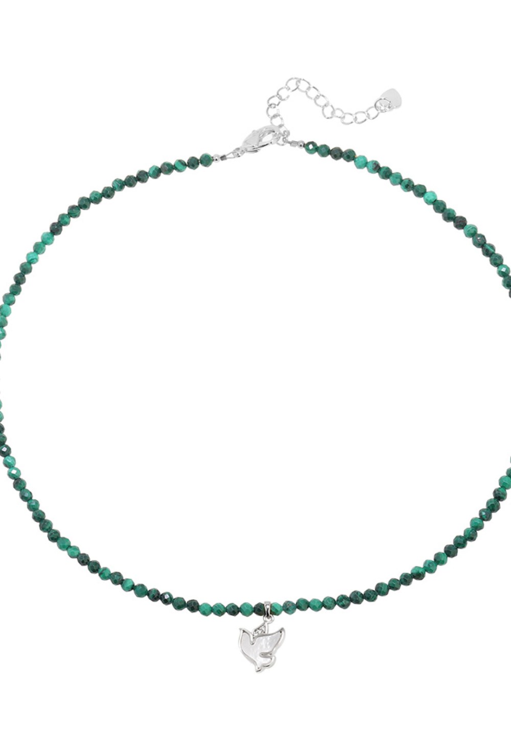 Choker with malachite beads with Dove pendant Rhodium - фото 122419