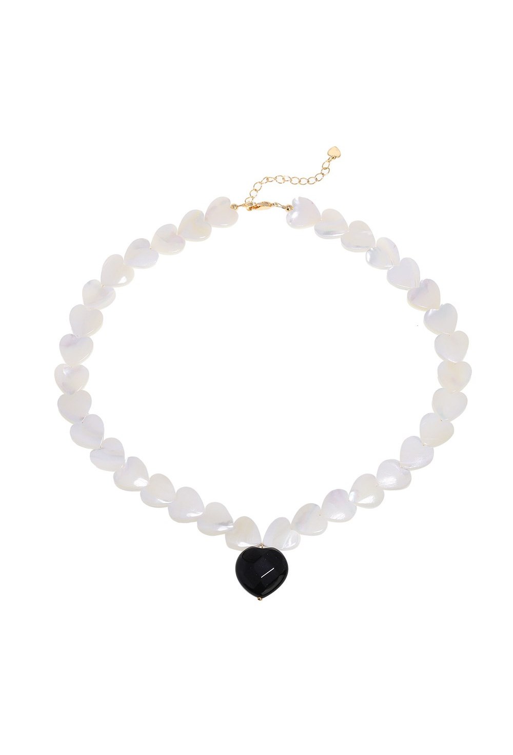 Choker with pearl beads in the shape of a heart, with a Heart pendant Gold - фото 122421