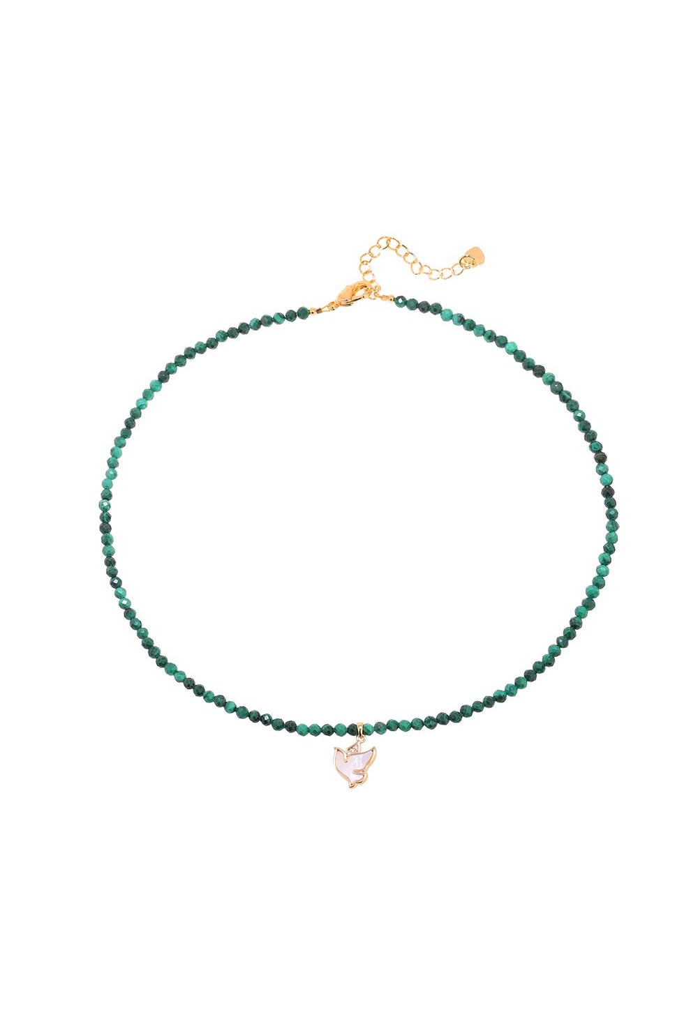 Choker with malachite beads with Dove pendant Gold - фото 122424