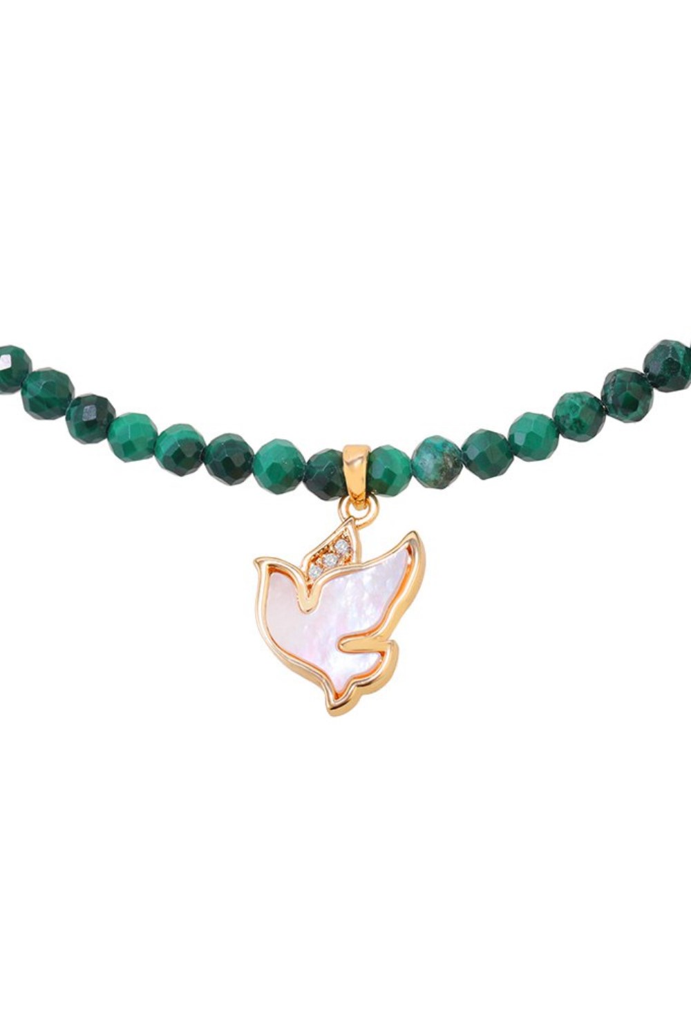 Choker with malachite beads with Dove pendant Gold - фото 122425