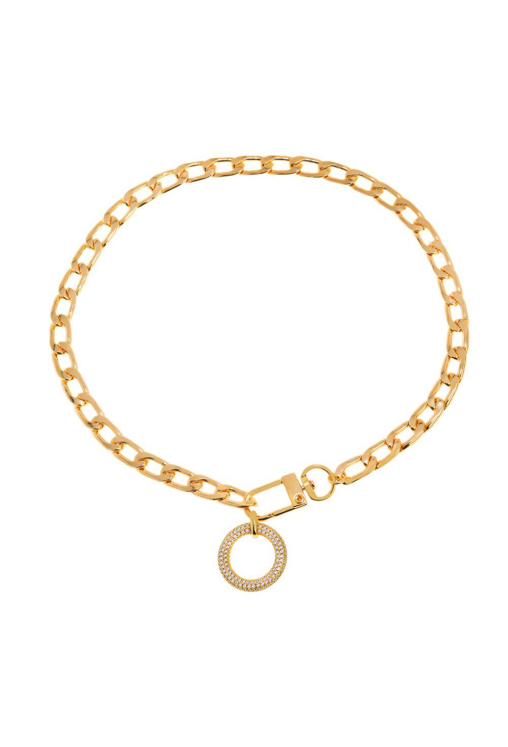 Choker made of a large chain with a circle pendant Gold - фото 122433