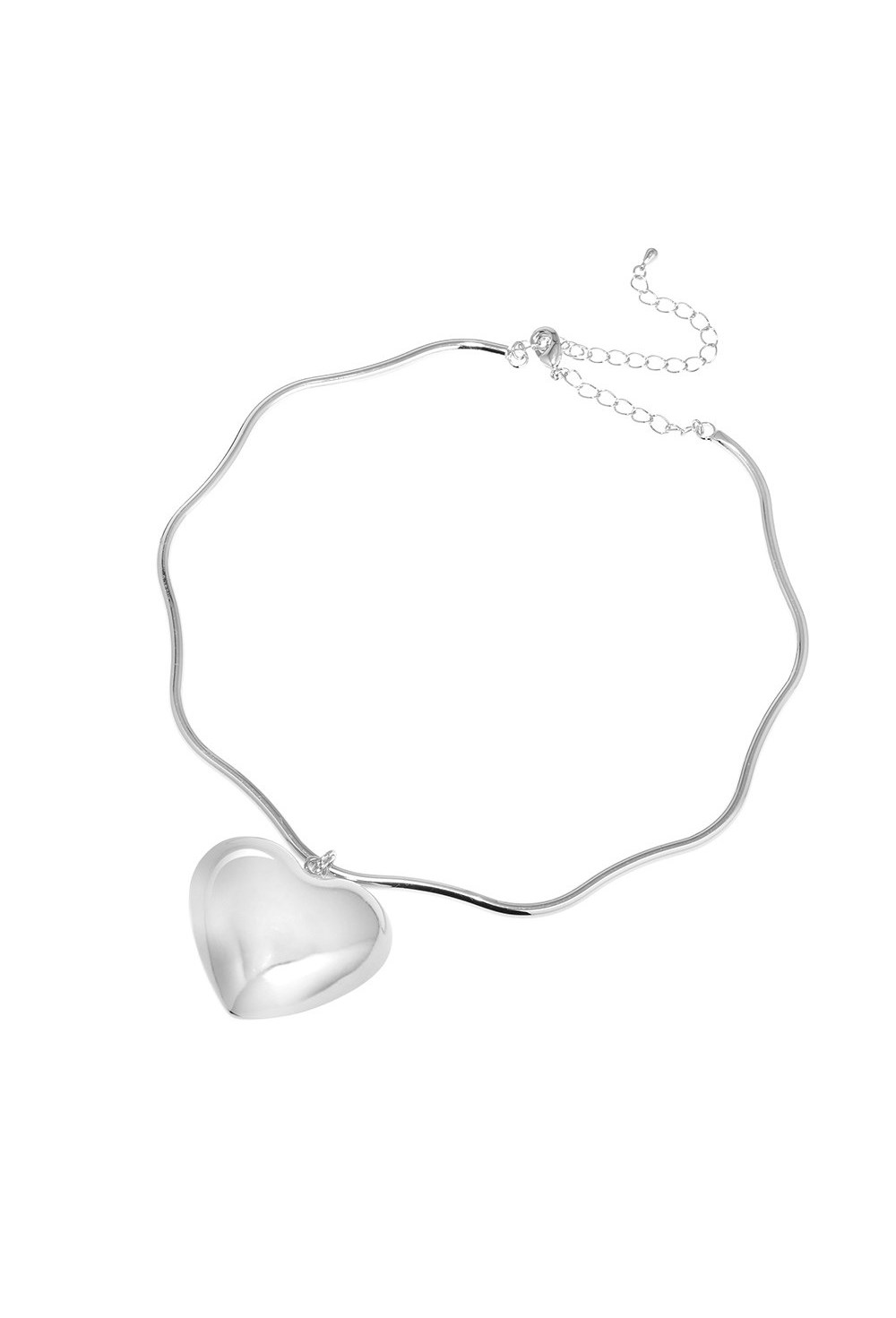 Hard wavy choker with a three-dimensional Heart pendant Rhodium - фото 122453