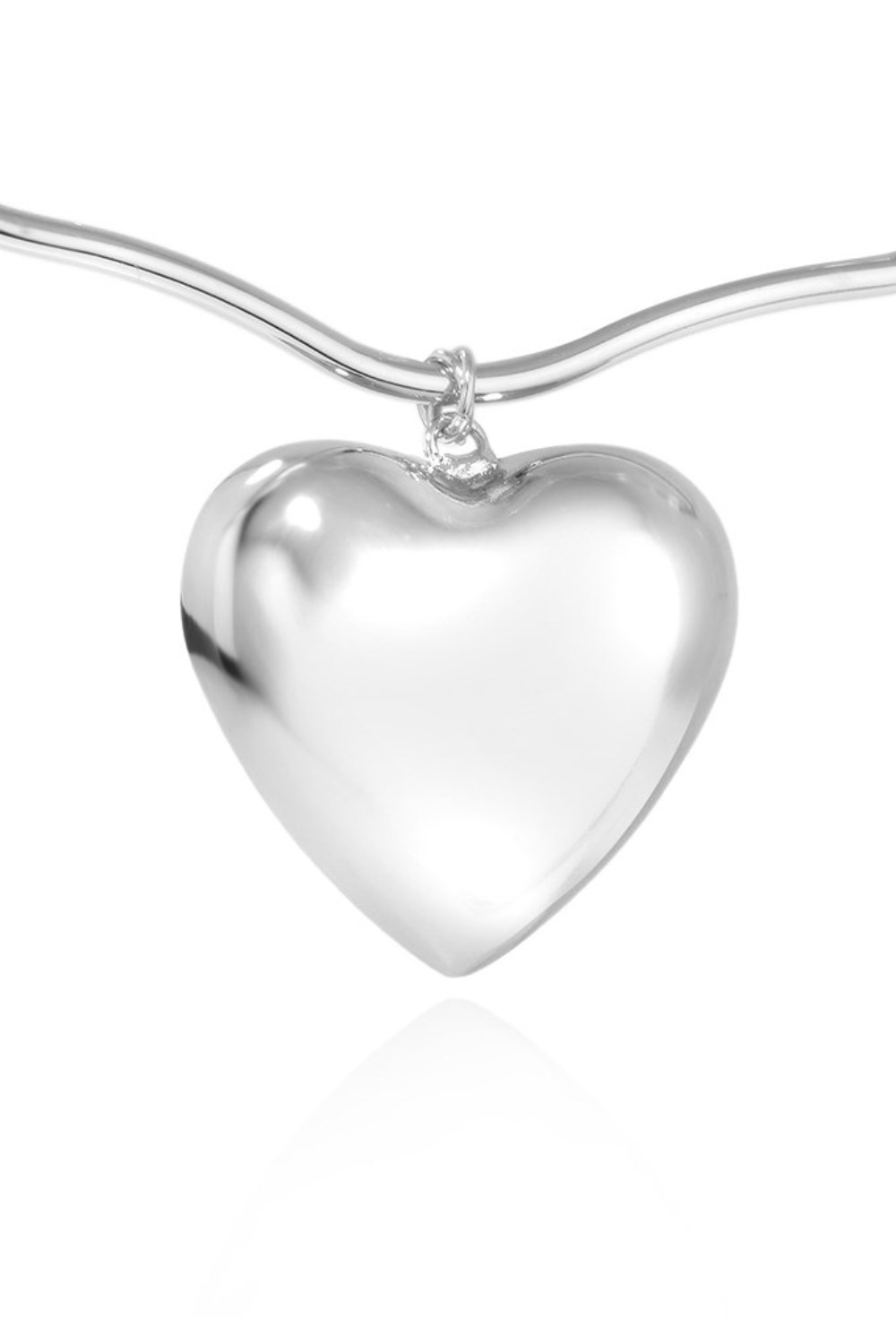 Hard wavy choker with a three-dimensional Heart pendant Rhodium - фото 122454