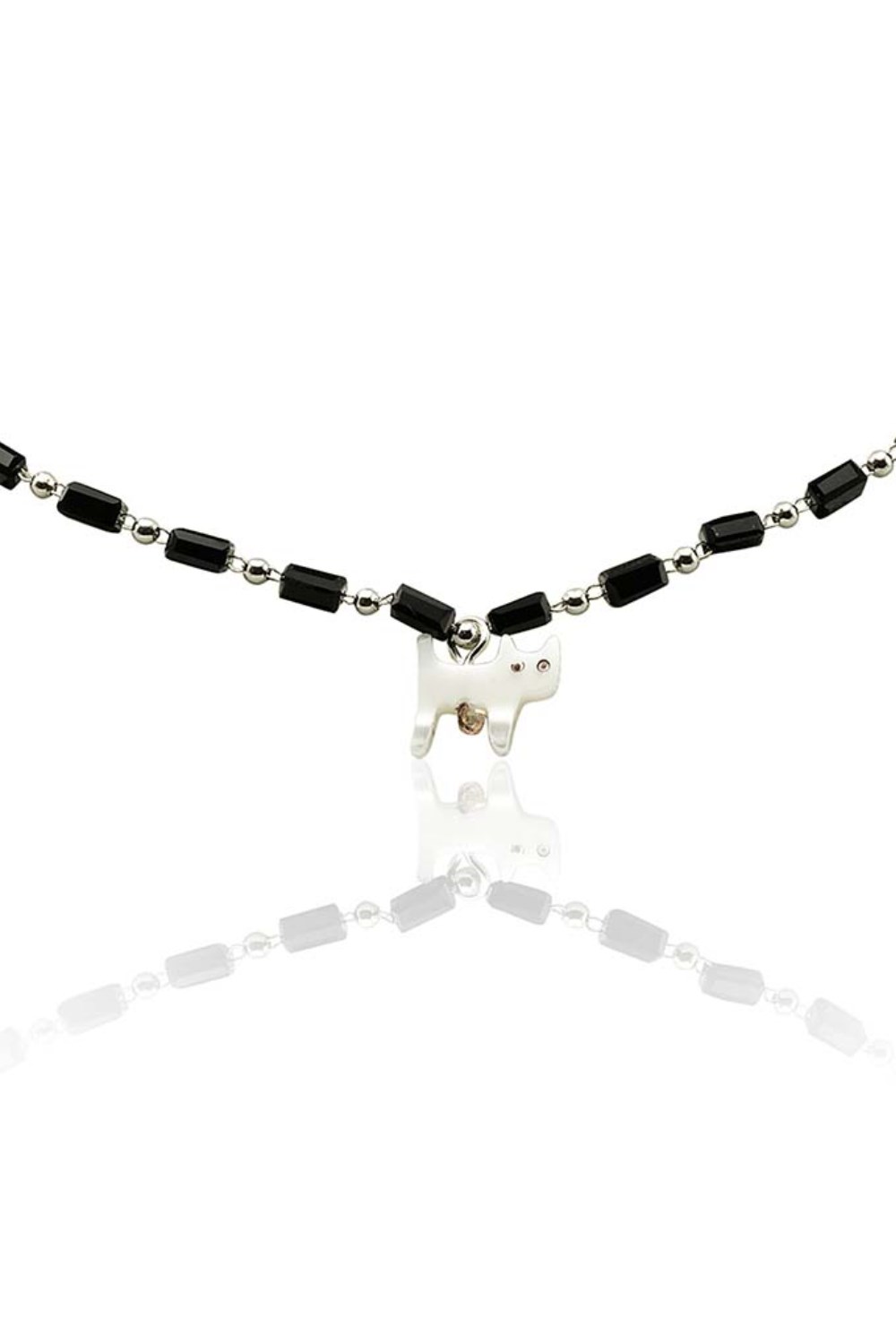 Black Agate Choker with Cat Symbol - фото 122456