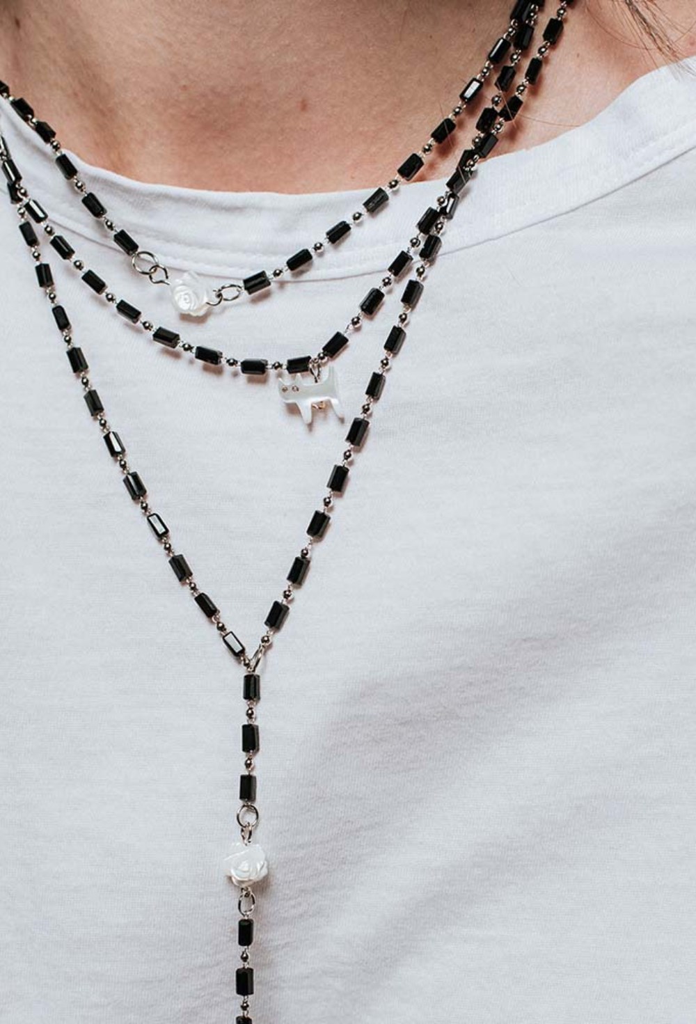 Black Agate Choker with Cat Symbol - фото 122457