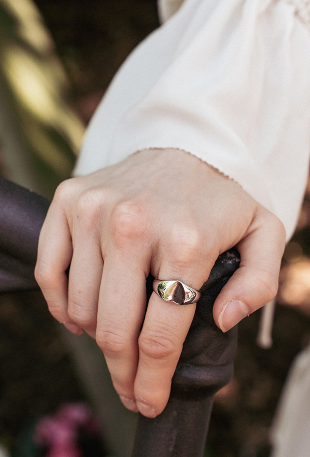 Signet ring with a heart symbol Rhodium - фото 122557