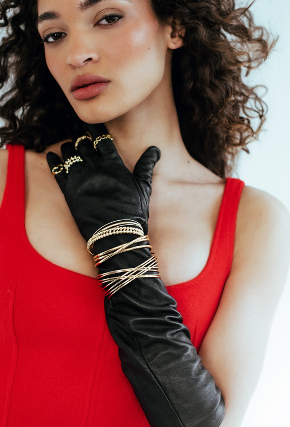 Triple ring with protruding cubic zirconia Gold - фото 122575