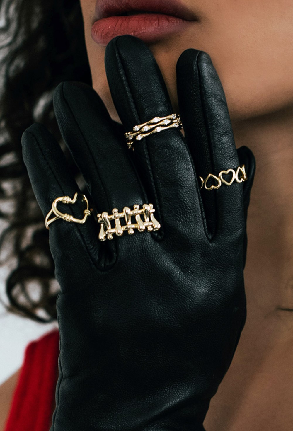 Triple ring with protruding cubic zirconia Gold - фото 122576