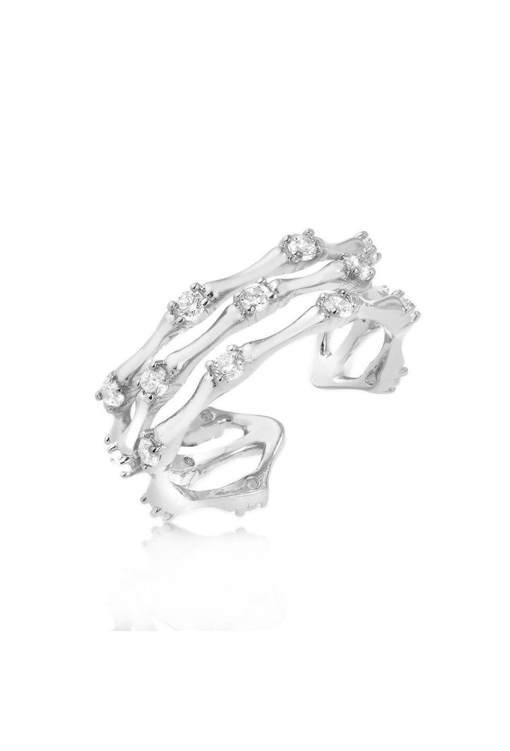 Triple ring with protruding cubic zirconia Rhodium - фото 122586