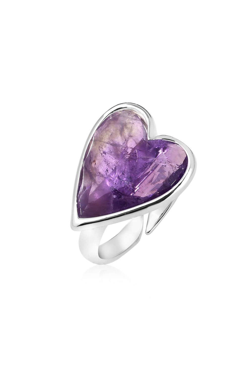 Purple Amethyst Heart Ring Rhodium - фото 122646