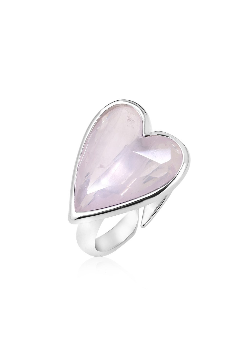 Rhinestone Heart Ring Rhodium - фото 122647