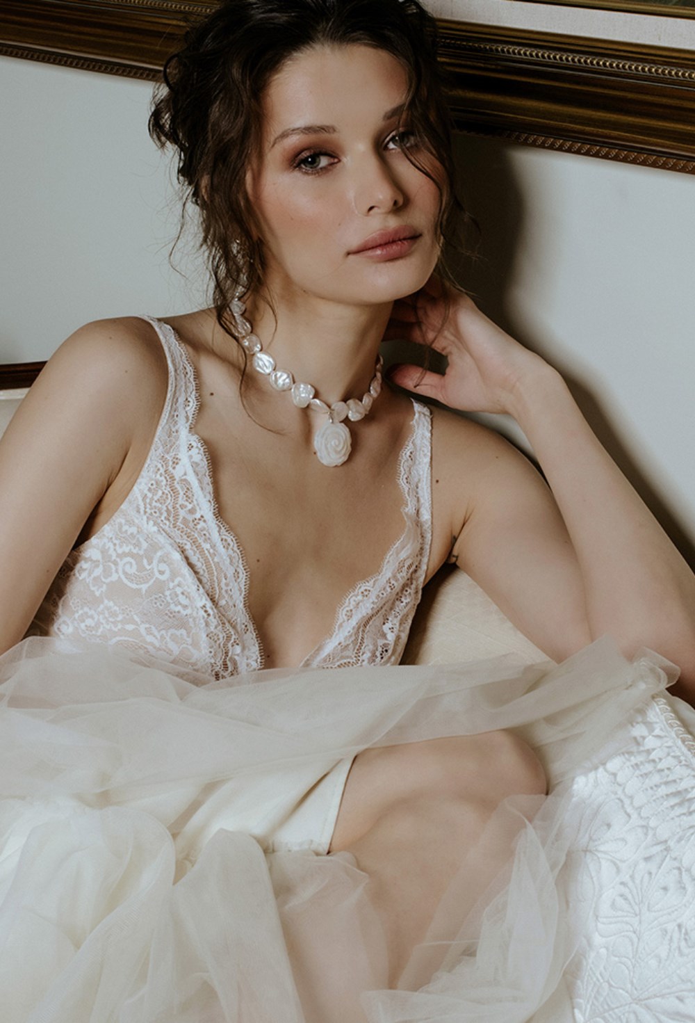 Baroque Pearl Necklace with Rose - фото 122772