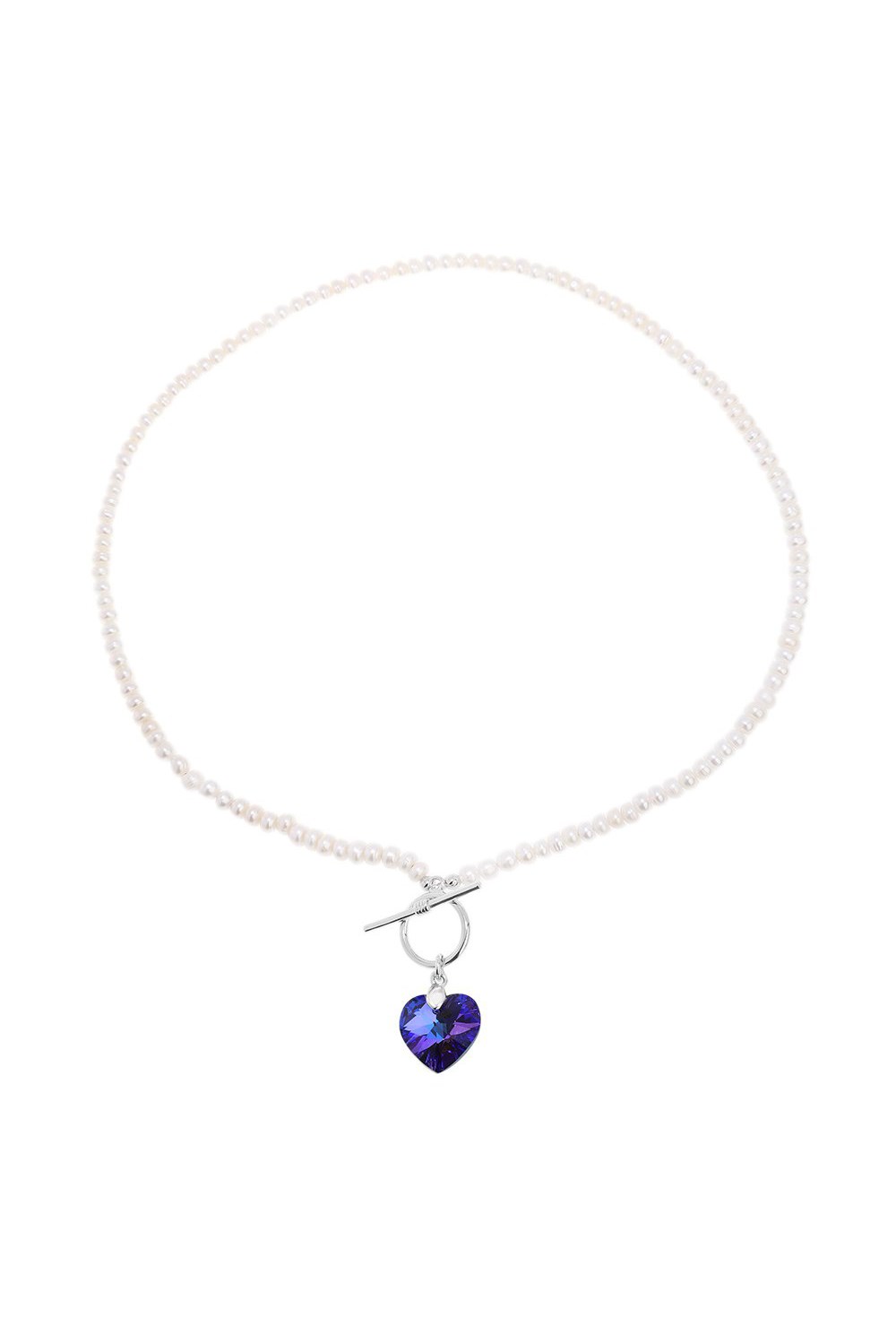 Pearl necklace with Swarovski blue heart - фото 122812