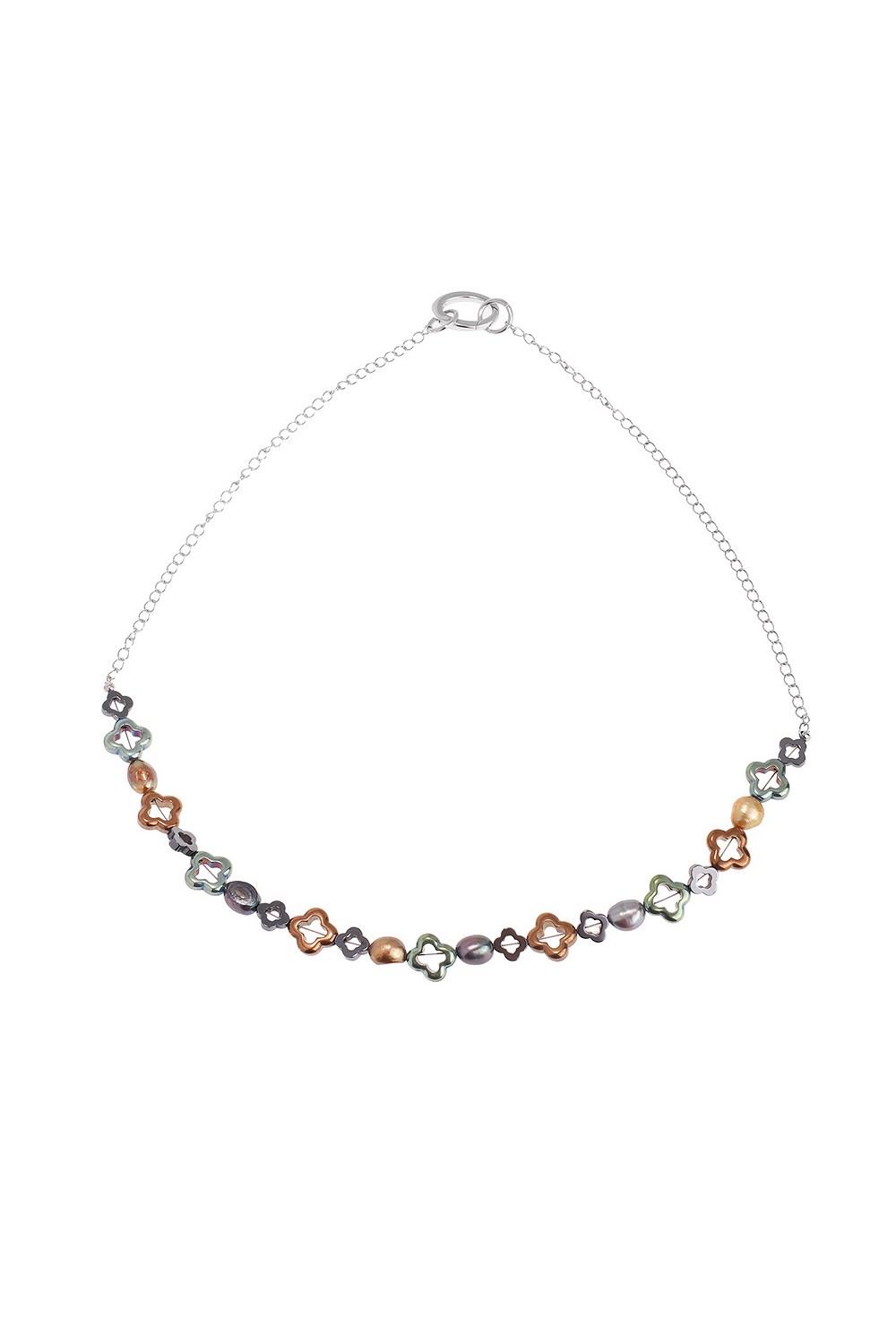 Hematite Lucky Clover Charms Necklace Rhodium - фото 122850