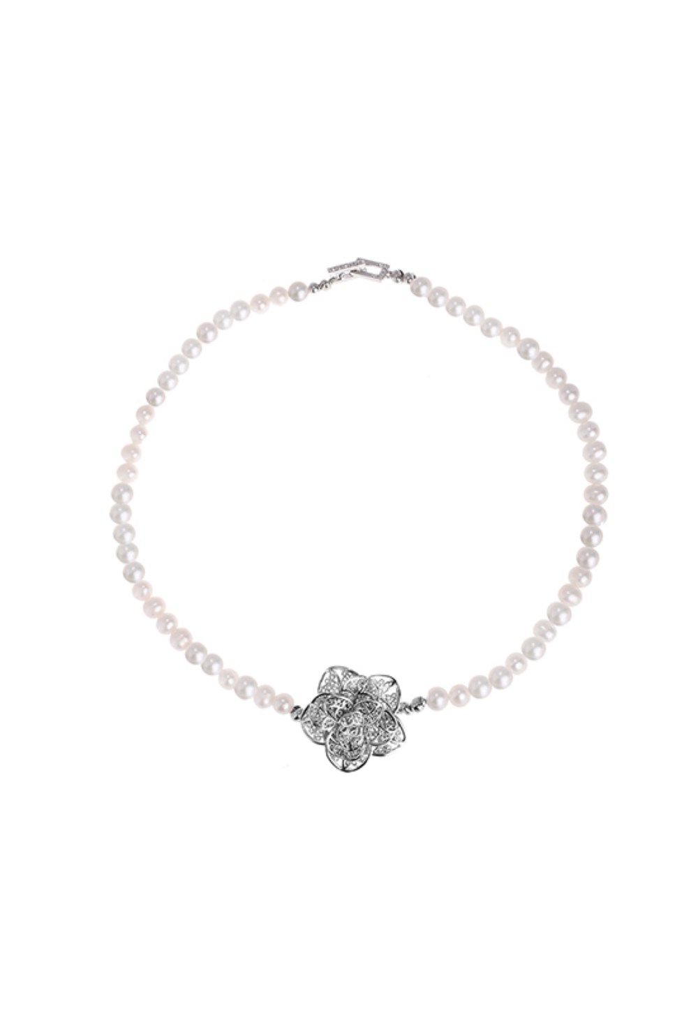Pearls Chain Camelia Gold Necklace - фото 122928
