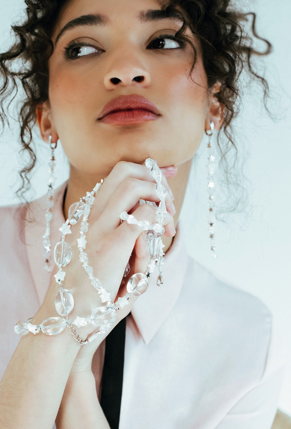 Long earrings with Rhinestone Crystals Rhodium - фото 123275