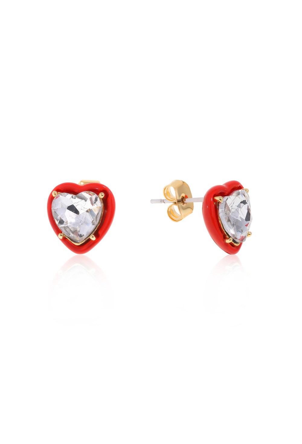 Heart Cubic Zirconia Red Enamel Earrings - фото 123403