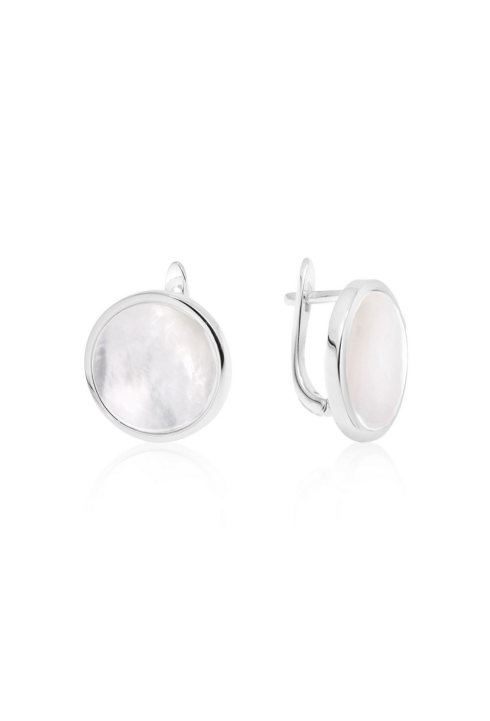 Round Mother of Pearl Earrings Rhodium - фото 123439