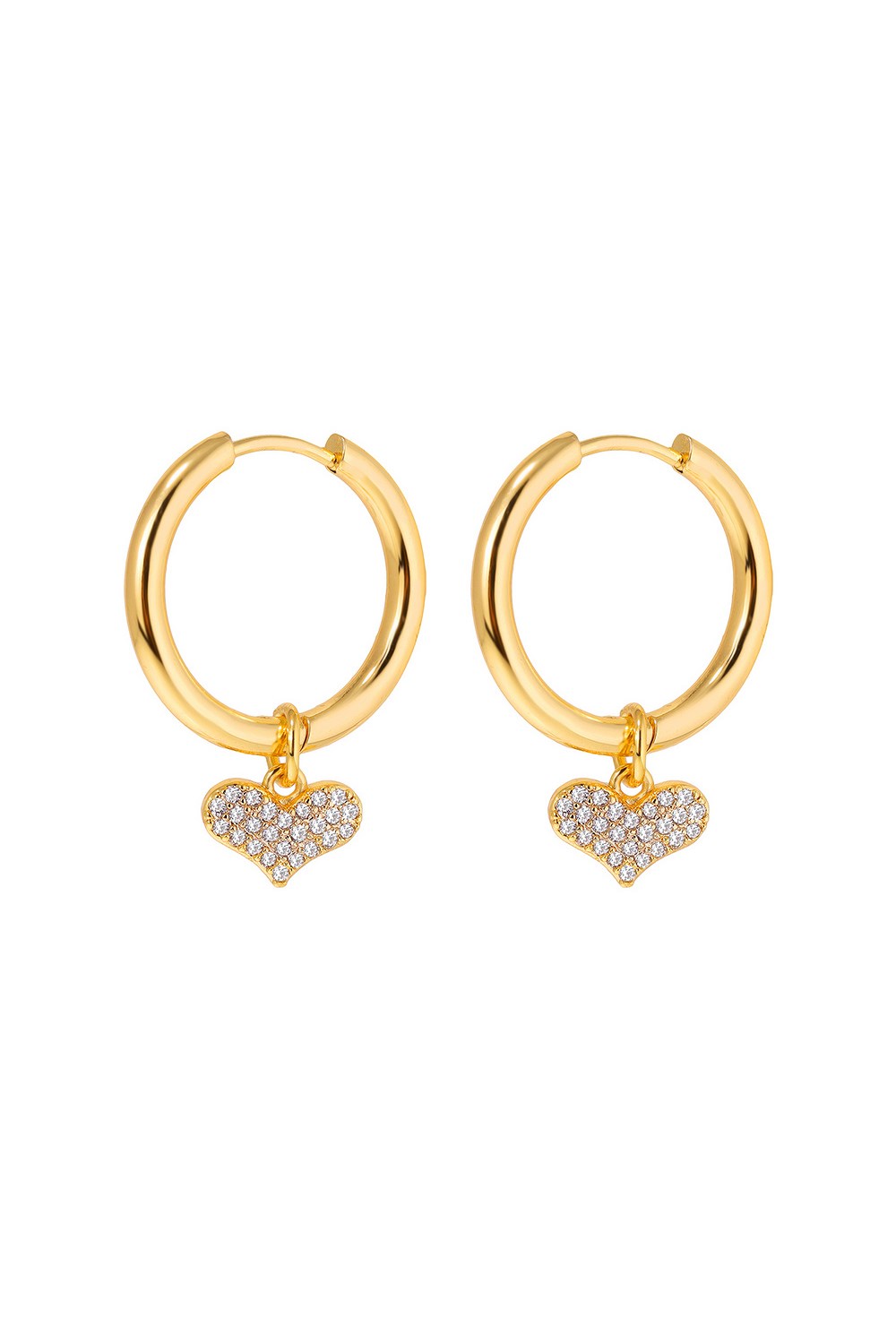 Hoops Earrings with Heart Charms Gold - фото 123464