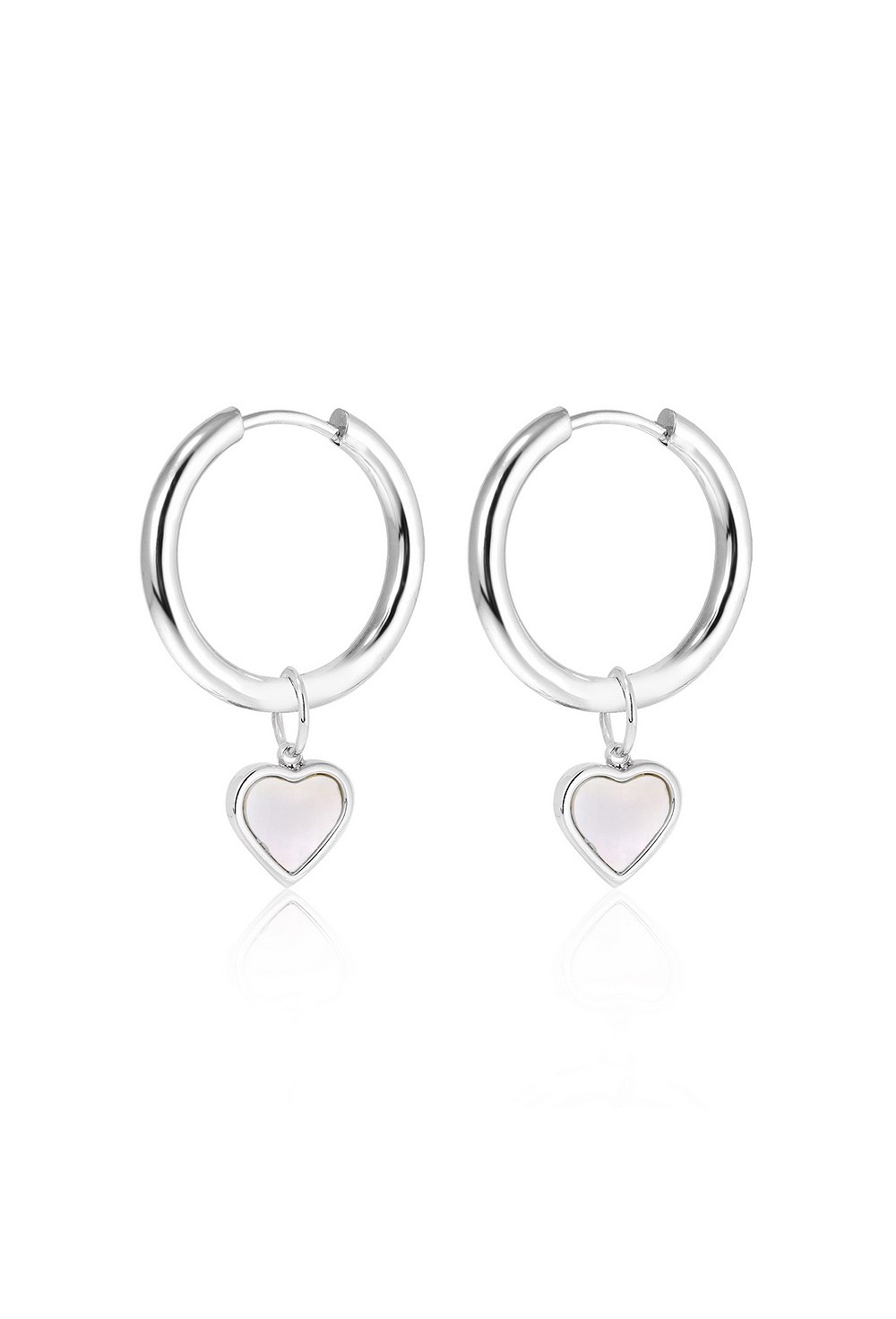 Hoops Earrings with Mother of Pearl Heart Charms - фото 123471