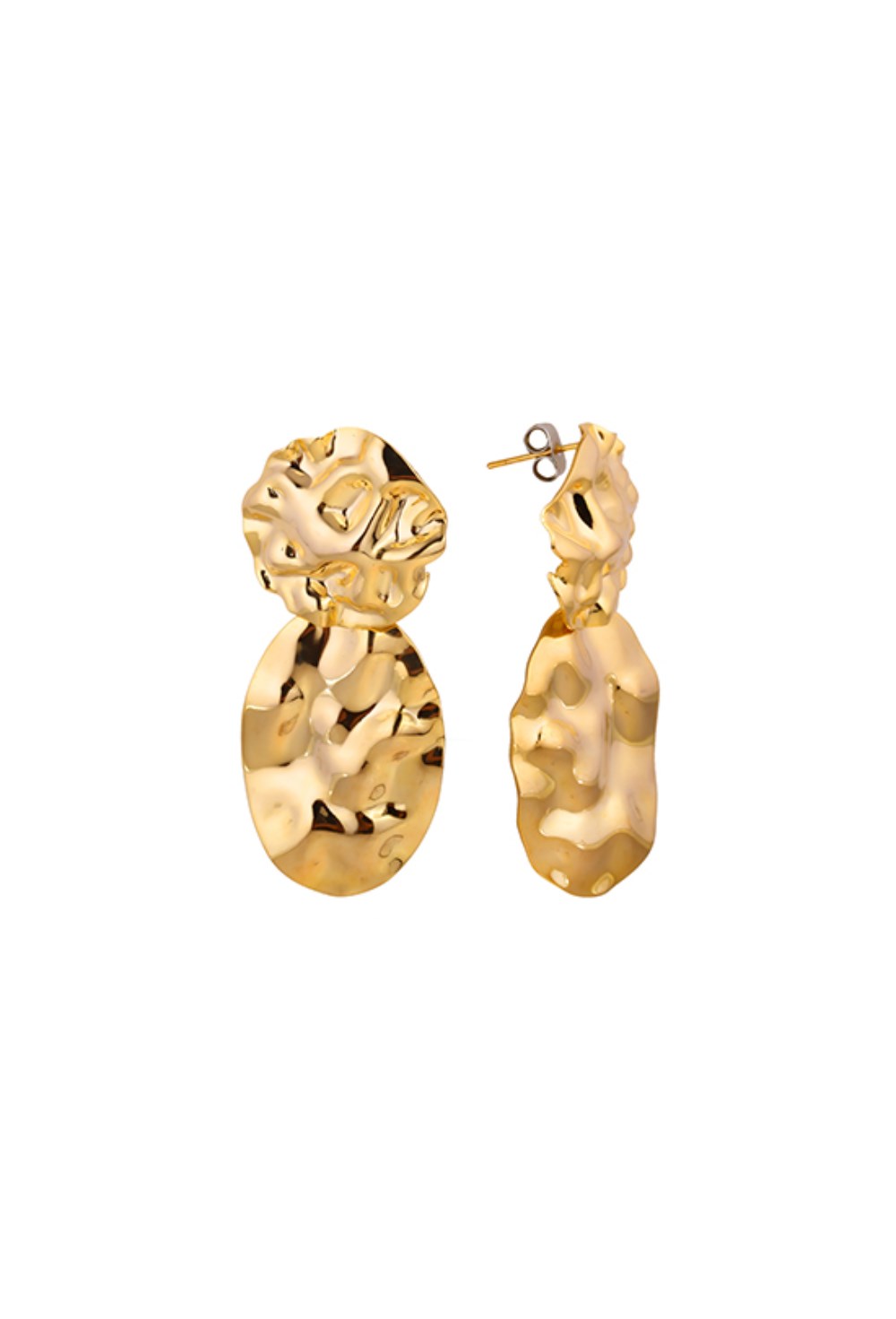 Oval Crumpled Metal Earrings Gold - фото 123482