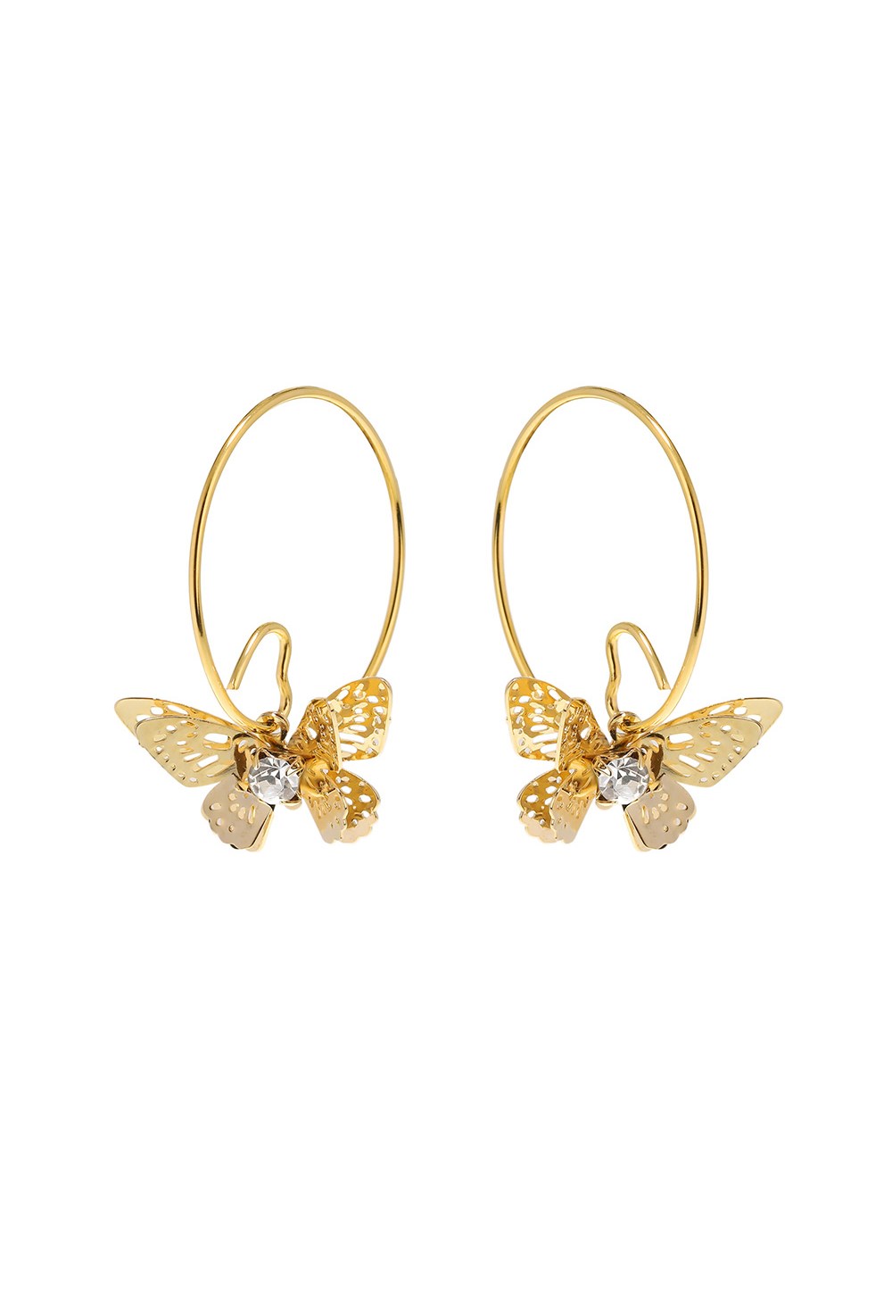 Hoops Heart Butterfly Earrings Gold - фото 123561
