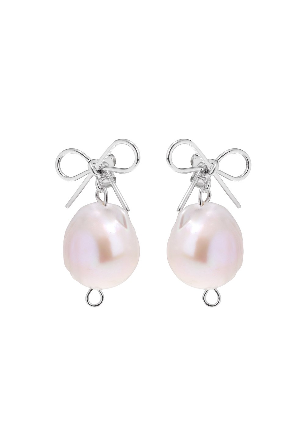 Baroque Pearl Bow Earrings Silver - фото 123566