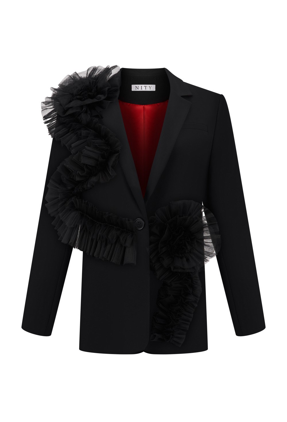 Жакет черный с декором цветы на магнитах - фото 125769